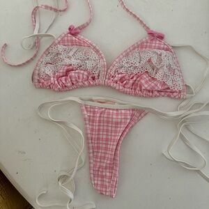 New Y2K dreamgirls ruffle lace bikini tie sides thong back